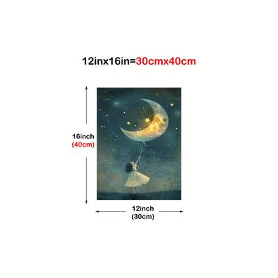 TEMU 1pc Nostalgic Little Girl Holding Canvas Poster - Starry Night Art Design, Retro Wall Decor For Living Room, Bedroom, Office, , Dorm Room Art | Retro Wall Art | Poster, Girly Room Decor Image