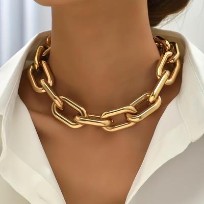 TEMU Vintage Golden Exaggerated Chain Necklace For Women - Jewelry For Casual Attire, Valentine's Day Gift, Versatile Accessory, Special Occasion Jewelry, Chic Fashion Accessory Image