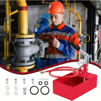 "TEMU Push-off Pump 5 Liter Manual Test Pump 25 Bar Cast Aluminum Filling Pump With 1/ 2" High-pressure Hose For Leak Testing Of Water And Heating Pipes (red)" Image