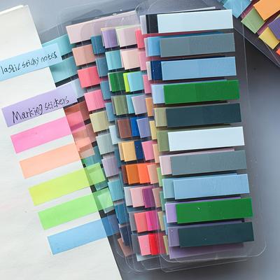 TEMU 1000pcs European Vintage & Fluorescent Pet Transparent Self-stick Notes, Morandi Color Coding Flags, Oblong Shape, 28 Assorted Colors, With Index Tabs For Organization And Notes Image
