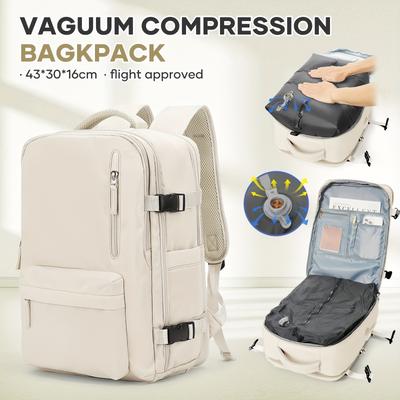 TEMU Flska Lightweight Vacuum Backpack - Large Capacity, Business & Casual Travel Bag With Adjustable Straps, Multi-functional Computer & Book Bag, Black, Hiking Daypacks Image