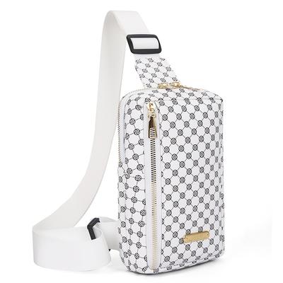 TEMU Men's Pu Crossbody Bag With Geometric Pattern, Key Holder, Zipper Closure, Polyester Lining, Urban Style, Commuter Bag|geometric Pattern Bag|zippered Closure Bag Image