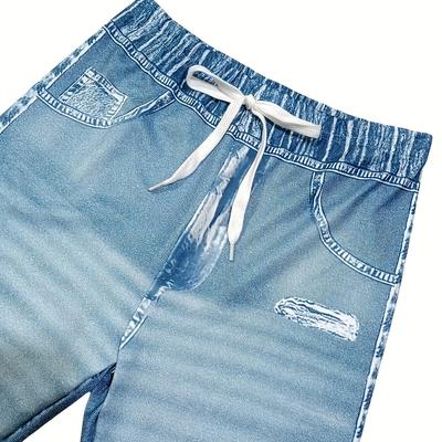 TEMU Women's Denim Print Tight Pants, Drawstring Elastic Joggers, Casual Breathable Leggings, Spring/summer New Set & Bottoms Image