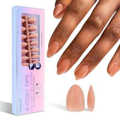 TEMU Shining Nail Almond Shaped Press-on Nails, 300pcs - Nude & Brown Matte Finish, Medium Length, Full Cover Soft Gel False Nails, Diy Salon Manicure Kit Image