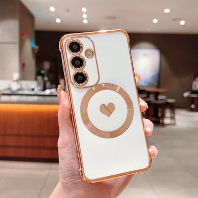 TEMU Magnetic Side Electroplating Solid Heart Phone Case S 22 23 24 Fe Image