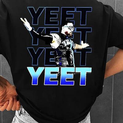 TEMU Yeet English Letter Print 100% 180g Heavy T-shirt Breathable And Comfortable Valentine's Day Gift Classic Crew Neck Short Sleeves Suitable For All Image
