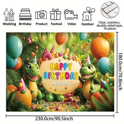 TEMU 1pc Customizable Name Cartoon Birthday Party Banner, Polyester Pattern Photography Backdrop, Personalized Name Banner For Cake Table Home Outdoor Garage Yard Sign Decoration Supplies Image