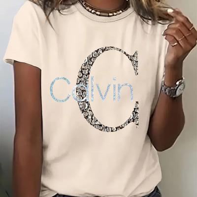 "TEMU Y2k-inspired "" Embroidered Graphic Tee - Casual Short Sleeve Crew Neck T-shirt For Women, Summer Fashion, Casual Attire | Print | , Ladies T Shirts" Image
