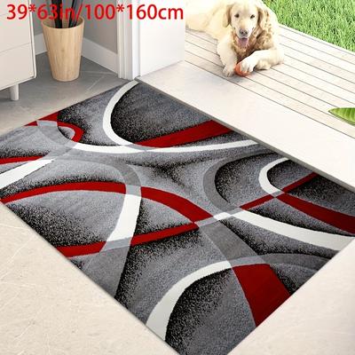 "TEMU Geometric Modern Red And Rug: 71" " / 180" X 250cm, Golden Diamond Fleece, 800gsm, Non-slip Pointed Bottom, Suitable For Home, Office, Hotel, And More" Image