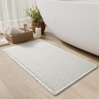 TEMU Sixhome Ultra-absorbent Waffle Bath Mat - Non-slip, Machine Washable With Tassels, Rubber Backed Polyester Blend Rug For Bathroom Floor Image