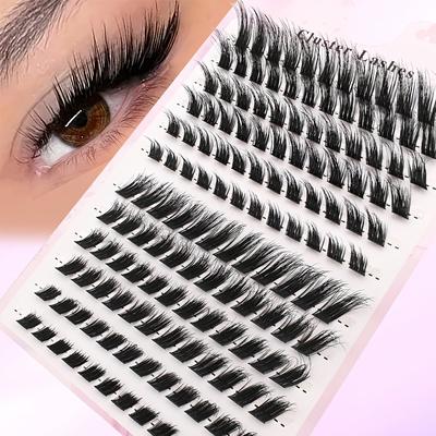TEMU 144pcs C Lash Clusters Of Diy Grafting Eyelashes Fox Eye Flying Style Single Cluster Eyelashes Suitable For Gatherings At Home Or Traveling, Photography, Music Festival Makeup Image