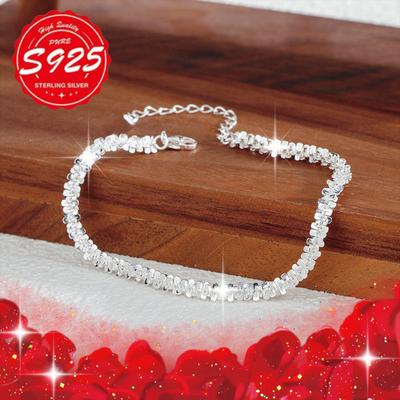 TEMU Elegant Sparkling 925 Sterling Silver Bracelet With Full Starry Design, Lightweight About 3g, Fashionable Accessory For , Parties, And Festivals, , An Choic Image