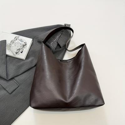 TEMU Large Capacity Women's Tote Bag - Retro College Style, Relaxed Shoulder Design, Light Luxury Look, Magnetic Closure, Synthetic Leather, Shopping, Dating, Business Trips Image