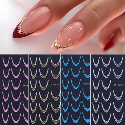 TEMU 4pcs Glitter French Nail Stickers Sw-b020 Golden+silvery+blue+pink Image