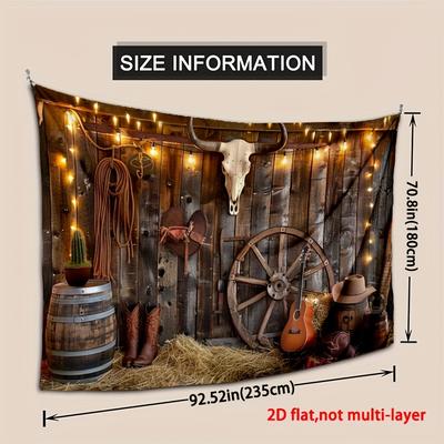 TEMU 1pc Western Cowboy Backdrop Banner, Polyester Rustic Barn & Cowboy Theme Wall Decoration, 7x5ft, For Housewarming, Anniversary, Celebrations, Party Background Without Electricity Image