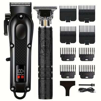 TEMU Hair Clipper Kit 2pcs, Hair Clippers Set For Men Cordless Hair Cutting Kit Barber Kit Rechargeable Clippers And Trimmers Set Clipper Set For Barbers With Led Display, Gifts For Men Image