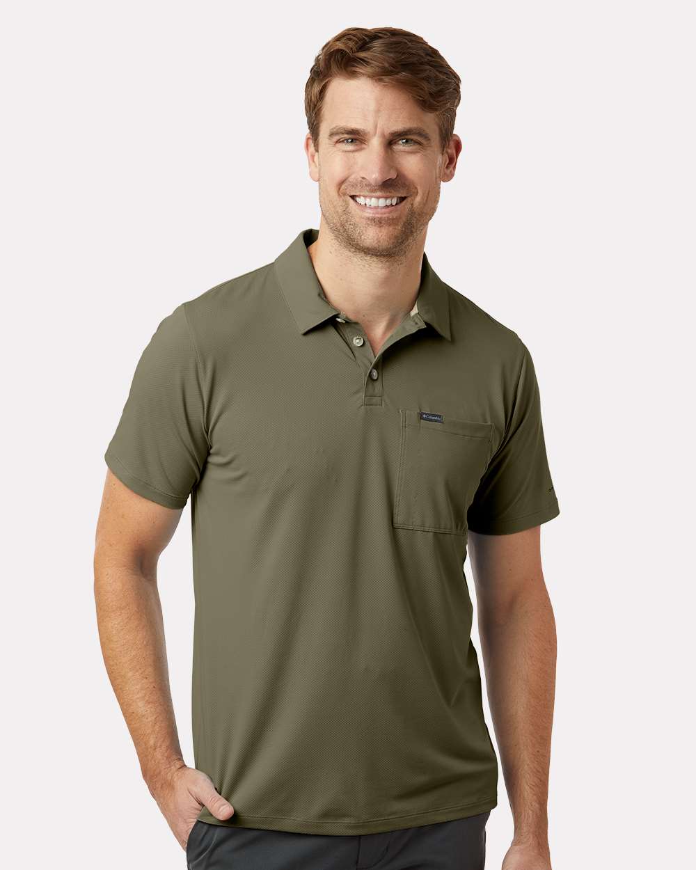 Columbia 211856 Tech Trail Utility Polo Shirt in Stone Green size XL | Polyester/Elastane