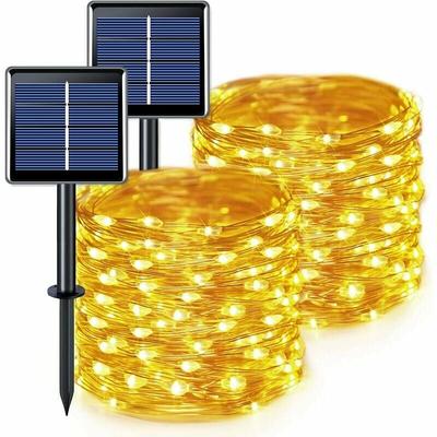 Solar-Lichterkette, 2 Stück, 200 LED-Solar-Lichterkette, wasserdicht, 20 m, Warmweiß mit 8 Modi, Image