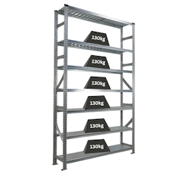 PROREGAL Fachbodenregal PROXIMO Stecksystem | Grundregal | HxBxT 250x150x32cm | 7 Ebenen | Beidseitig nutzbar | Verzinkt Image