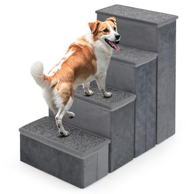 Costway 4-Step Dog Stairs Non-slip Foldable Dog Ramp with Adjustable Steps-Grey