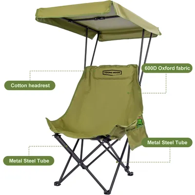 YOUNG WOOD Portable Camping Chair Beach Chair with Shade Canopy, Fold Lightweight Oversized for All, Easy to Open and Close With