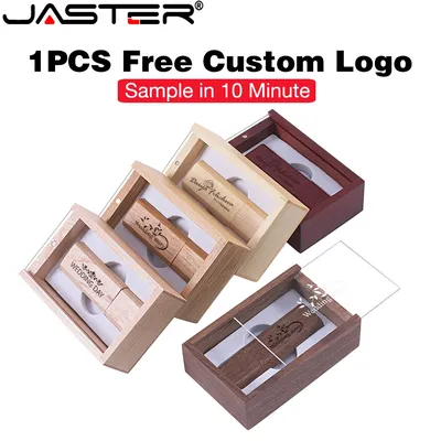 Free Custom Logo USB Flash Drive 128GB Wooden Box Pen Drive 64GB Creative Wedding Gift Memory Stick Image