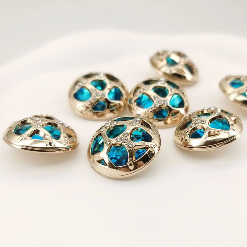 6 stücke 23mm Blau Strass Metall Knöpfe für Mäntel Windjacke Dekoration DIY Handwerk Nähen Zubehör Nähen Knöpfe Großhandel Image