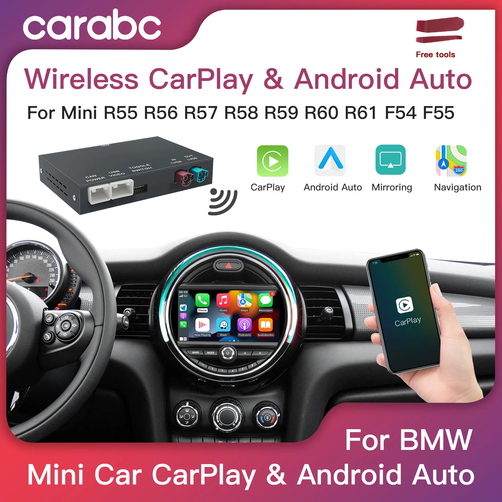 Drahtloses CarPlay Android Auto für BMW Mini R55 R56 R57 R58 R59 R60 R61 F54 F55 Clubman Countryman Hardtop John Cooper F56 F57 Image
