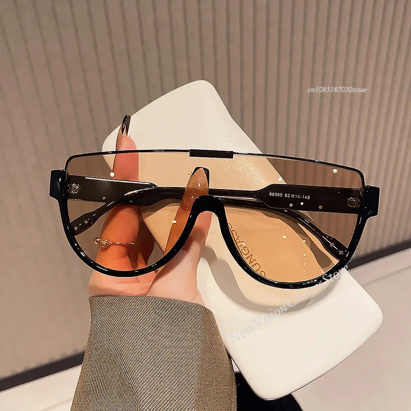2025, neues Design, Monoblock, halbrunde Sonnenbrille, Designer-Halbrahmen-Schutzbrille, übergroße Outdoor-Sonnenbrille für Damen und Herren Image