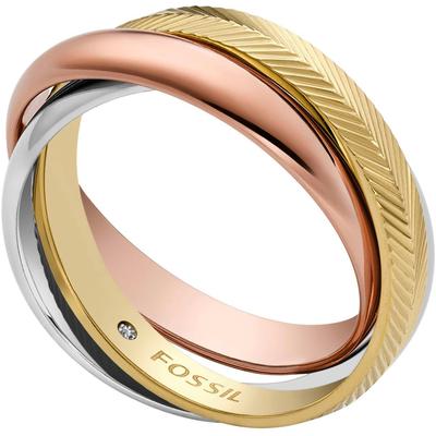 Fingerring FOSSIL "Schmuck Geschenk Edelstahl Ring HARLOW" Gr. 17,5, rosa (silberfarben, gelbgoldfarben, roségoldfarben), Fingerringe, Damen, 17,5, Edelstahl, 3mm Image