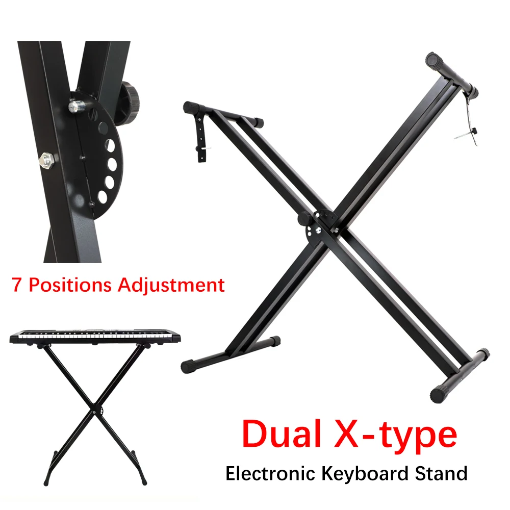 Double-X Klaviertastaturständer, höhenverstellbarer Tastaturständer mit verriegelbaren Riemen, faltbar, X-Stil, Klaviertastatur, robust Image