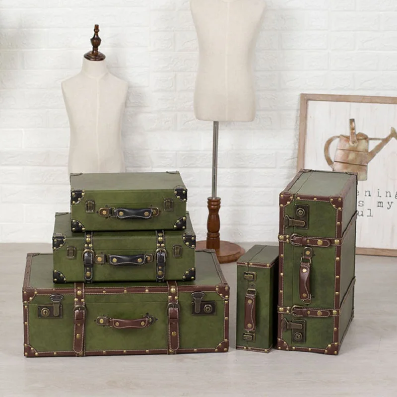 Vintage-Lederkoffer mit Holzakzenten, Reise-Aufbewahrungskoffer, antike Heimdekoration, Gepäckbox für luxuriöses Hochzeitsgeschenk