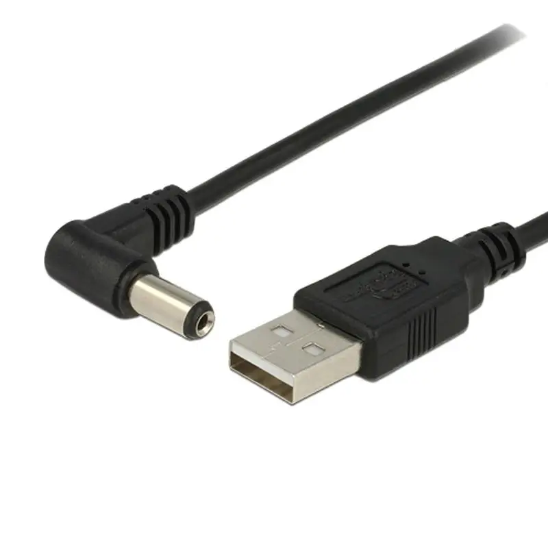 Schwarzer Winkel-PC-USB-Stecker auf 5 V DC 5,5 x 2,1 mm, 3,5 x 1,35 mm Stecker, Verlängerungskabel, Kabeladapter, 5,5 x 2,5 mm auf USB-Datumsleitung Image