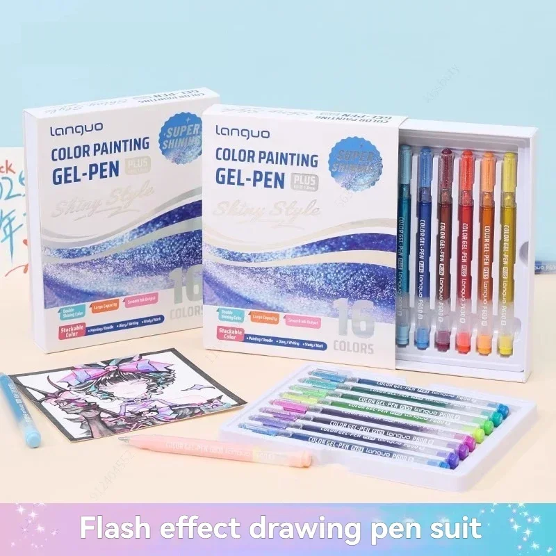 16/24 farben Super Flash Effekte Gel Marker stift 1mm Malerei Zeichnung Marker Stift Für Färbung Handbuch Neutral Notebook stift Image