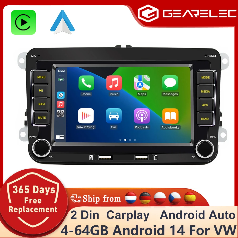 Android 13 autoradio 2 din multimedia player fm gps wifi carplay für vw volkswagen skoda octavia golf 5 6 touran passat b6 polo Image