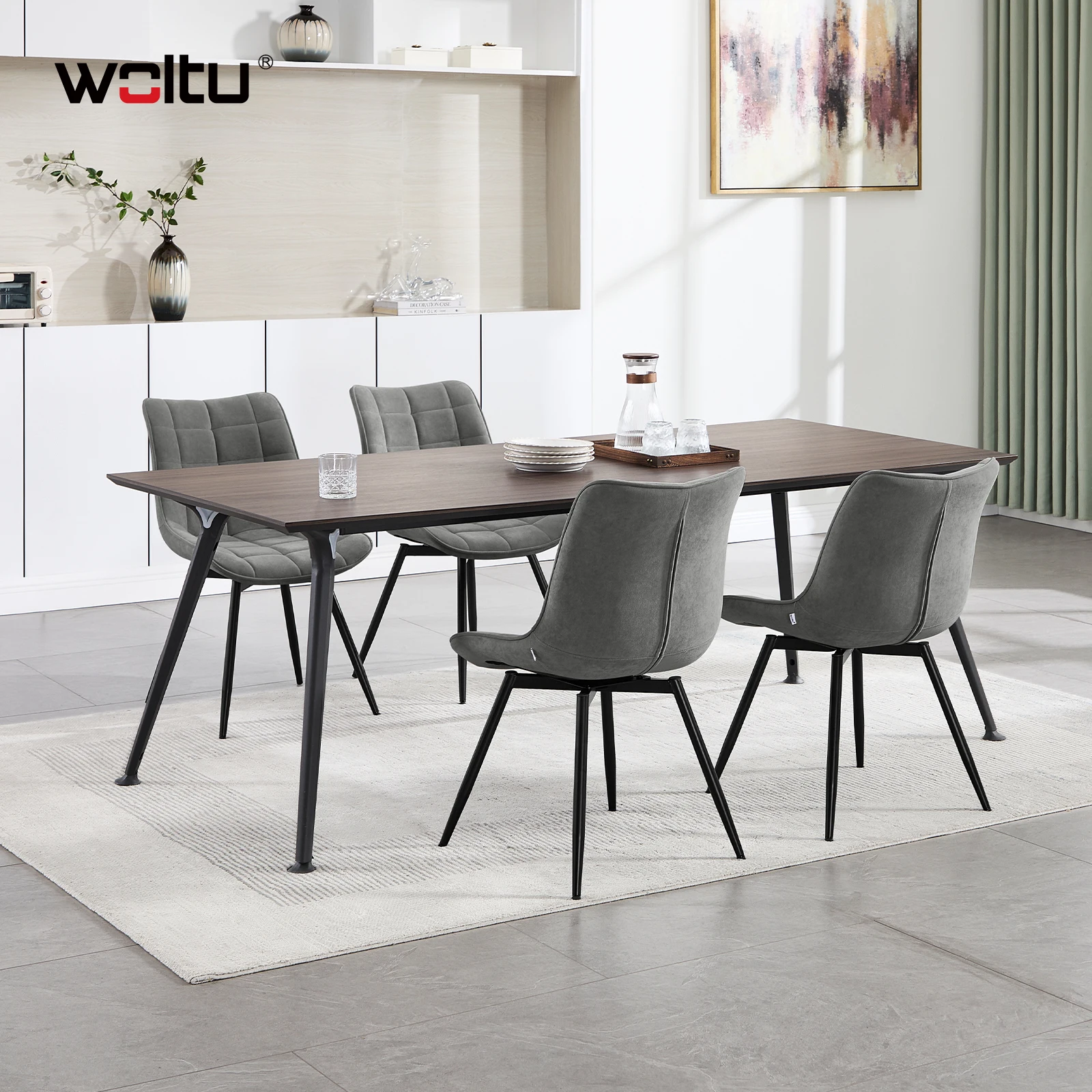 WOLTU 4 Teile/satz Drehbare Samt Esszimmerstühle Esszimmerstühle Ergonomische gepolsterte Stühle für Wohnzimmer Restaurant Küche