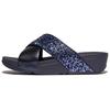 Pantolette FITFLOP "LULU CRYSTAL", Damen, Gr. 36, blau (dunkelblau), Lederimitat, Textil, Glitzer, modisch, Schuhe, Plateauschuh, Slides mit trendigen Glitzerdetails