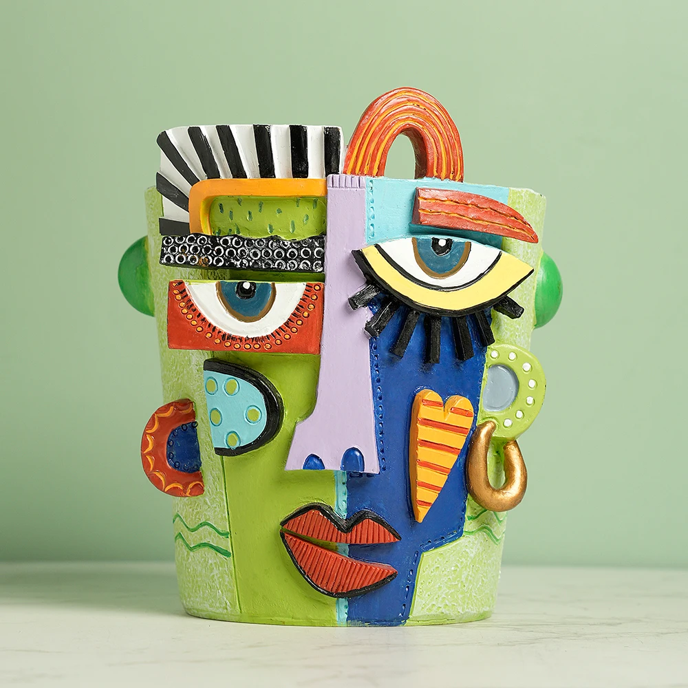 YuryFvna Kreative menschliche Gesicht Kopf Maske Skulptur Vase Kunst Harz halblanges Porträt Blume Aufnahme Ornament Desktop Ornamente Image
