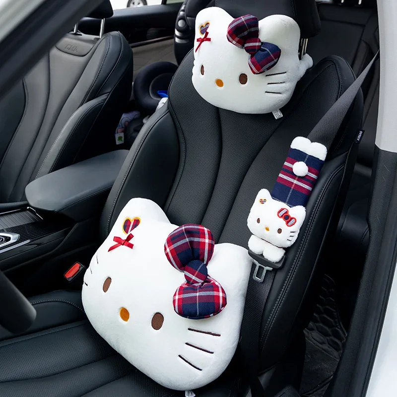 Kawaii Anime Hello Kitty Rückenkissen Lordosenstütze Auto Kopfstütze Sicherheitsgurtbezug Bequemes Sofa Bett Huggable Kissen Geschenk Mädchen Image