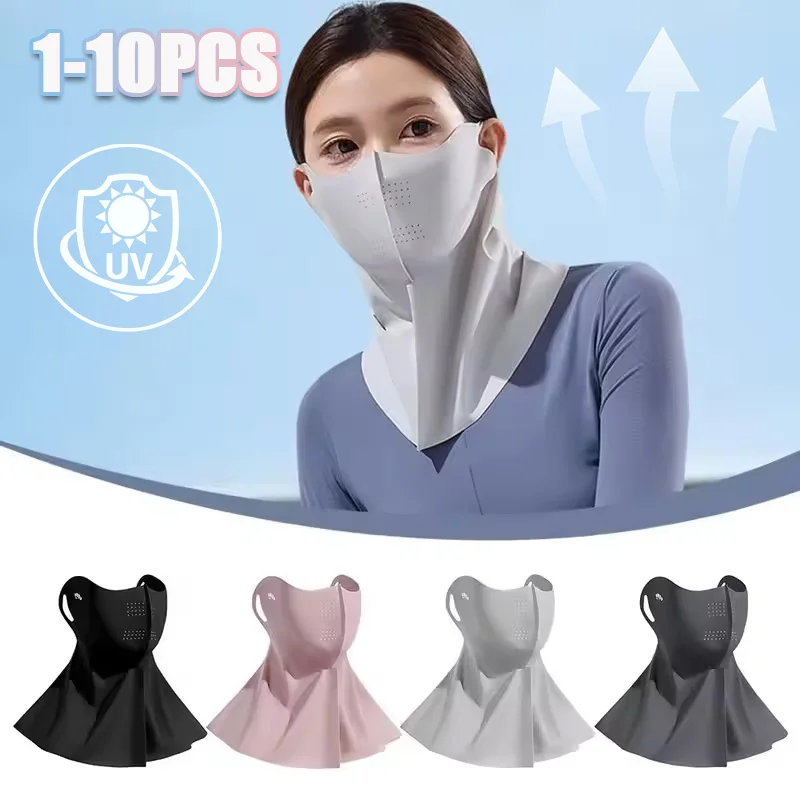 1-10PCS Sommer Cool Ice Silk Sonnenschutzmaske 3D Atmungsaktiv Anti-UV Halstuch Sunscree UPF50+ Sonnenschutz Gesichtsmaske Outdoor Image