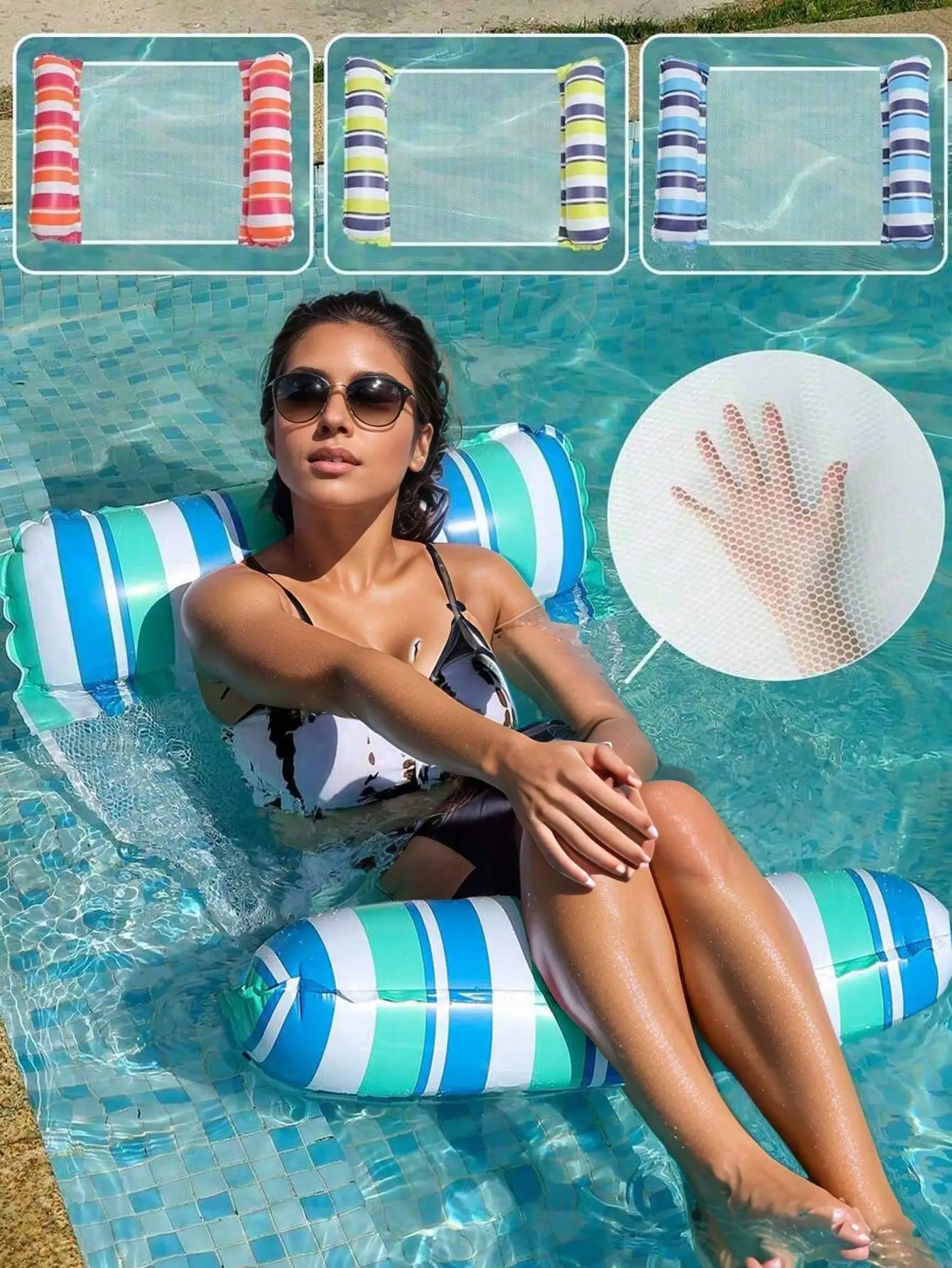 1 Stück aufblasbarer Wasser-Loungesessel, zweifarbiges schwimmendes Sommer-Pool- und Strandgerät für Erwachsene, Party-Nutzung, perfektes Sommergeschenk, Swi Image