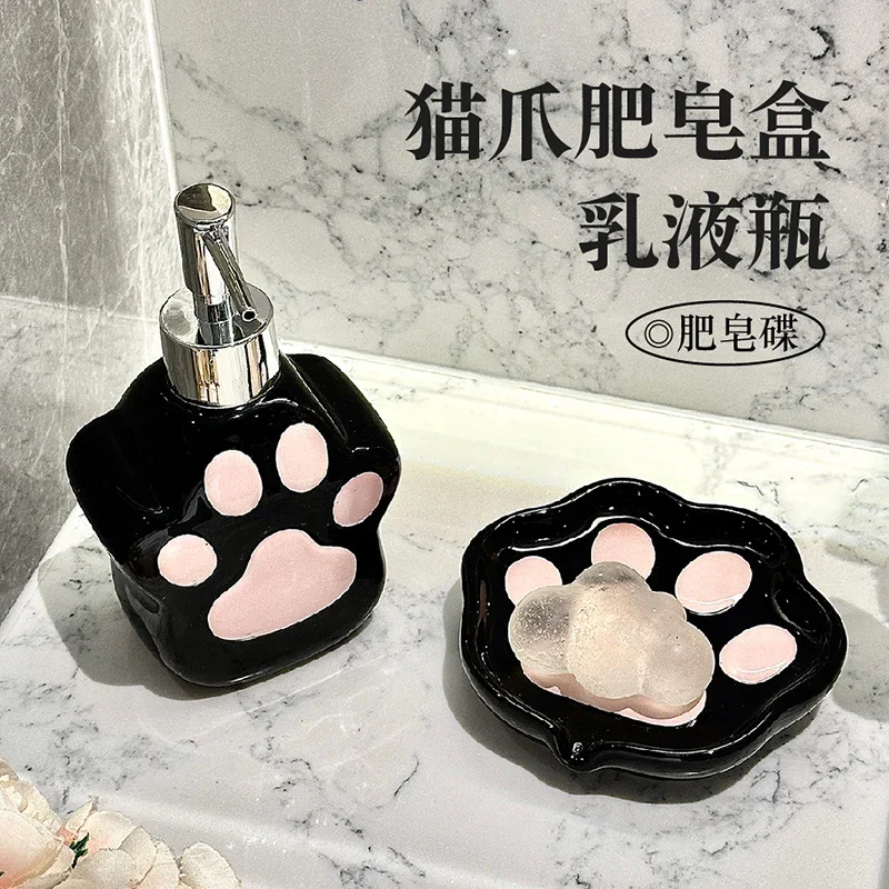 Süße Katzenpfote Handwäsche Spenderflasche Duschgel Shampoo Pressflasche Keramiklotion Flasche Badezimmerzubehör Seife Image