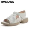 Echt leder T-Riemen Sandalen Damen breite Breite Schuhe Sommer Low Heels Damen elegante offene Zehen