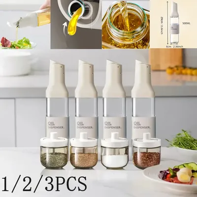 1-3Pcs 500mL Transparent Glass Pouring Olive Oil Bottle Leak Proof Kitchen Seasoning Sauce Vinegar