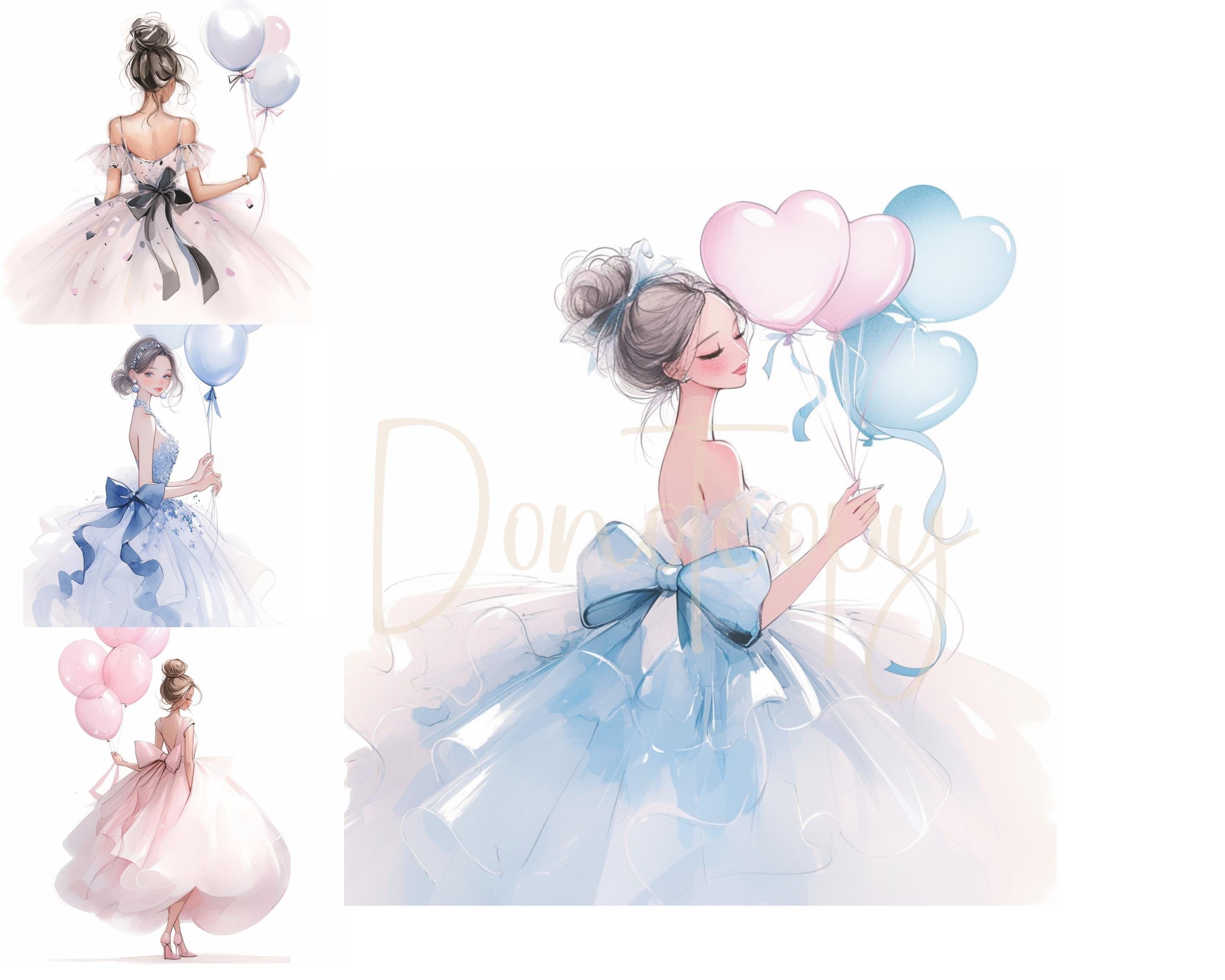 Clipart di 12 ragazze di compleanno Clipart di festa Clipart stampabile Clipart acquerello di alta qualità JPG Diari di carta artigianali, Clipart di