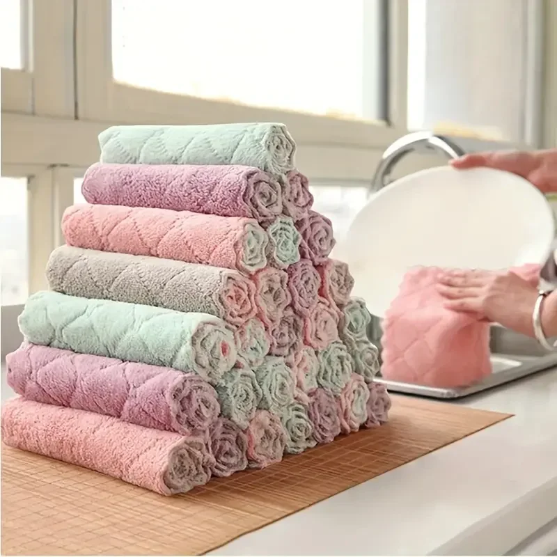 Chiffons à vaisselle en microfibre, serviettes de vaisselle polyvalentes pour vaisselle, chiffons de nettoyage Double face, accessoires de cuisine, 5 à 20 pièces