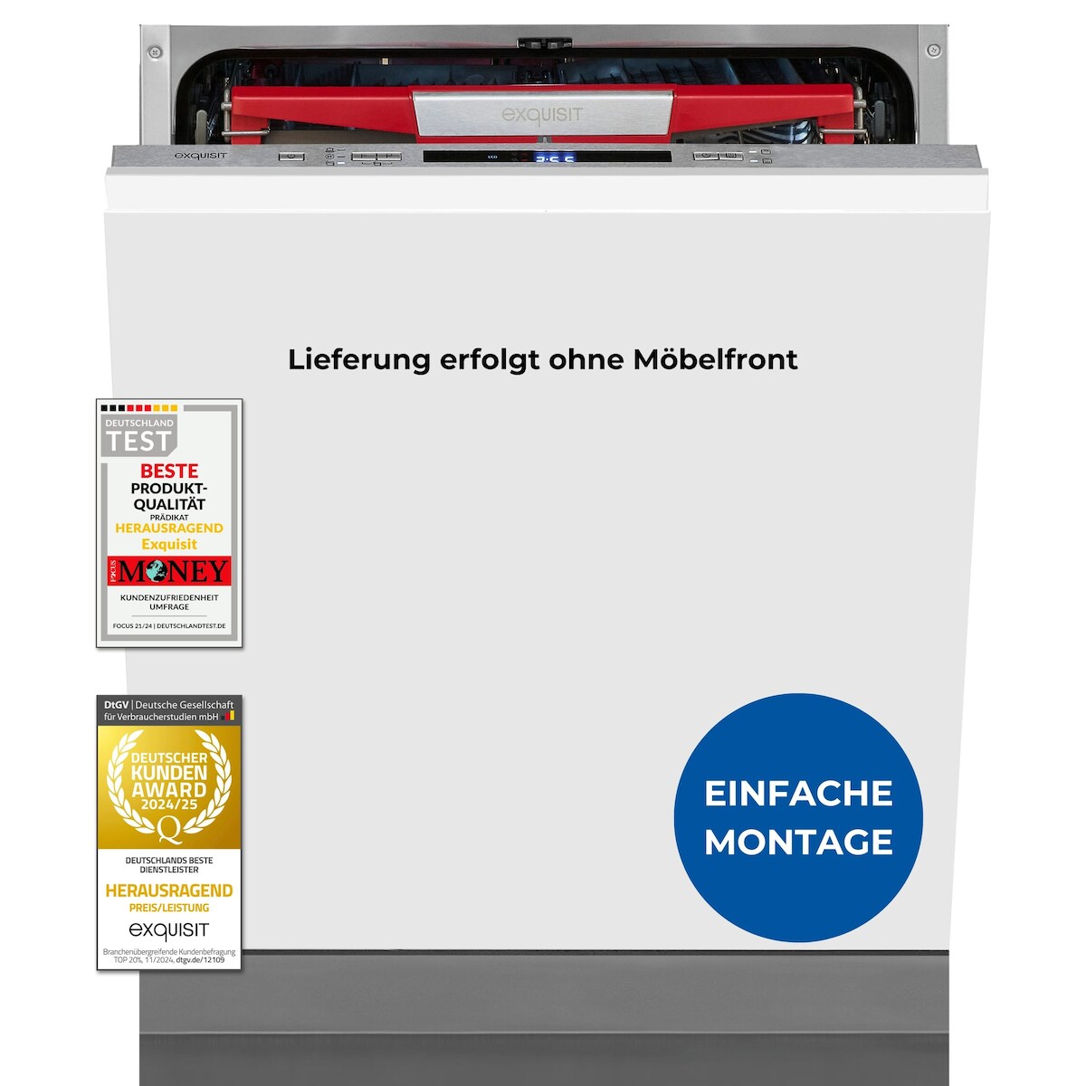 Exquisit Einbaugeschirrspüler 60cm, Vollintegrierte Spülmaschine, 14 Maßgedecke, Aquastop, Automatischer Türöffner, EGSP9614-E-031B inox Image