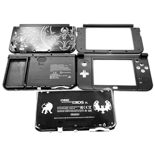 Limited Black New3DSXL Extra Housing Case Shells 5 Cover Plates Replacement, for New 3DS New3DS XL LL 3DSXL 3DSLL Consoles, DIY PKM Sun & Moon Edition Outer Enclosure Five Face Faceplate Set