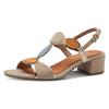 Sandalette MARCO TOZZI, Damen, Gr. 41, beige (natur kombiniert), Textil, Lederimitat, kontrastfarbene Details, elegant, Schuhe, Blockabsatz, Sommerschuh, Riemchensandale mit verstellbarer Schnalle