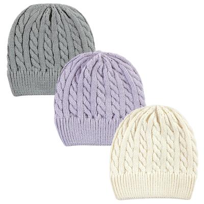 Hudson Baby Infant Girl Knit Cuffed Beanie 3pk, Lilac Cream, Infant - Lilac Cream